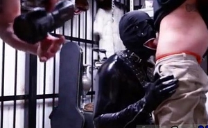 Hot straight biker men blithe Dungeon master with a gimp