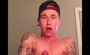 Guy fucks himself with dildo and masturbates