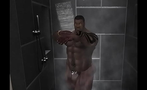 Big D brown showering