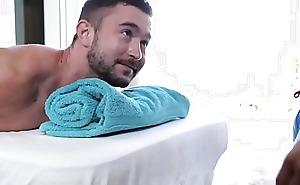 Massaged muscle stud wanks cum while screwed