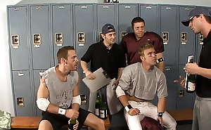 Threesome jocks in locker room